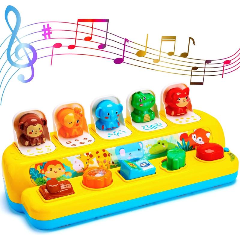 Interactive Pop up Animal Toys with Music & Light, Montessori Cause and Effect Toys for 1 Year Old Boy Girl Early Learning Musical Baby Toys 9-12-18 Months STEM Toddler Toys Age 1-2 Gift for Infant