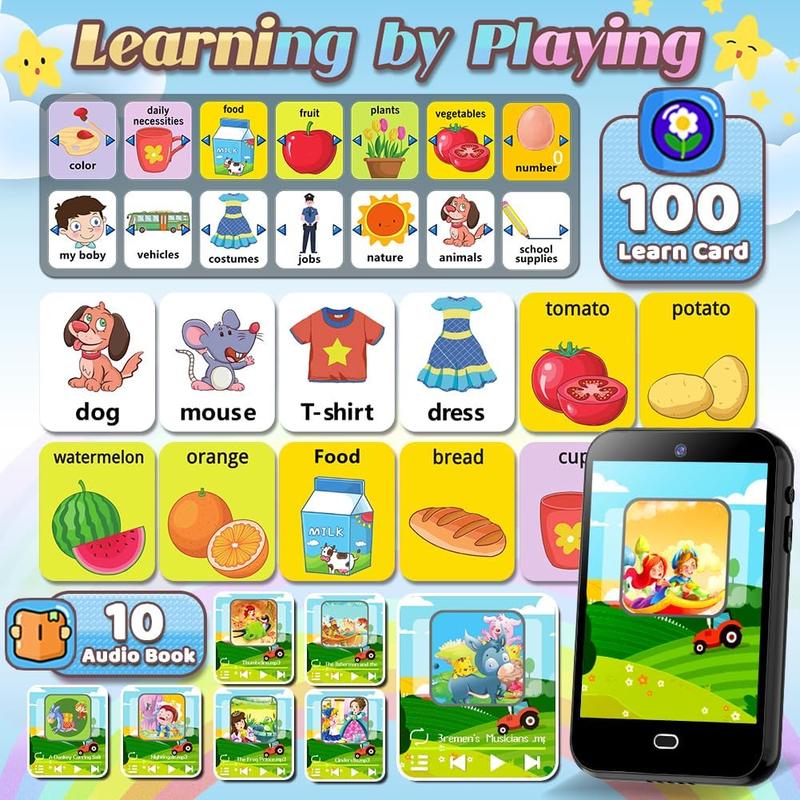 Christmas gift for kids Smart Phone Toys for Boys Girls Age 3 4 5 6 7 8 with Dual Camera 28 Puzzle Games 8G TF Card Music Video Audible Story