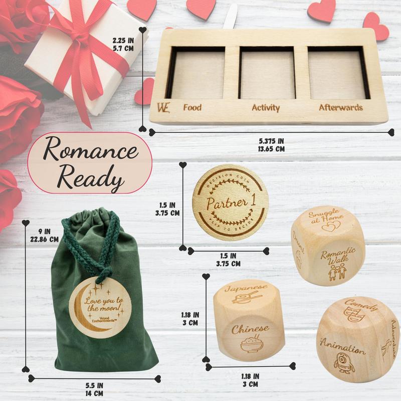 Deluxe Date Night Dice Game - Fun Romantic Couples Gift - 5 Dice, Decision Coin, Board & Carry Bag for Bachelorette, Anniversary, Wedding, Bridal Shower - Food Dice for Girlfriend Wife Husband Him Her Christmas gifts