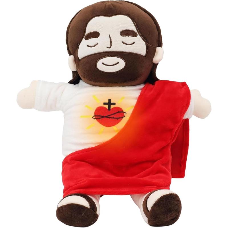 Christmas gifts Jesus Plush Breathing Soothing Jesus Stuffed Animal Heart of Jesus to Sleep Suitable for Church Sunday School Religious Easter Gift for Kids