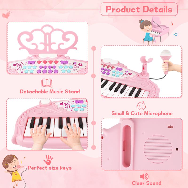 Musical Toys for 3+ Year Old Girls - Kids Piano Keyboard 37 Keys Piano with Microphone Portable Electronic Keyboards Musical Instrument Educational Toys Birthday Gifts for Girls Age 3-6