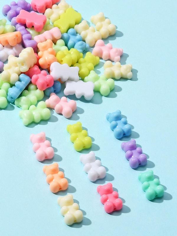 Mixed Color Bear Shaped Plastic Bead (50pcs), Cute Colorful Bead for Diy Necklace Bracelet Keychain Earring Pendant, Jewelry Making Accessories