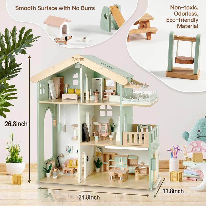 Joylike Wooden Doll Room, With Wooden Furniture, All Wooden Play House.