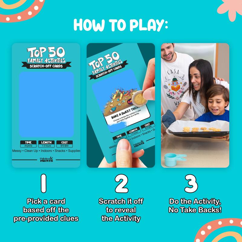 Palettes and Prints Top 50 Family Activities - 50 Fun Scratch Off Family Adventures and Family Games for Deep Bonding - Fun for Kids and Adults - Gifts for Family - Perfect for Family Fun Time & Family Night