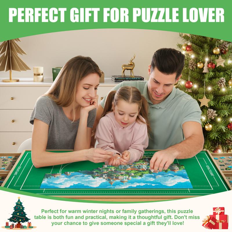 Puzzle Table with Drawers for 1500 Piece, Jigsaw Puzzle Wooden Board with Retractable Legs, Adjustable 5-Tilting-Angle, Cover Included, Christmas Gift