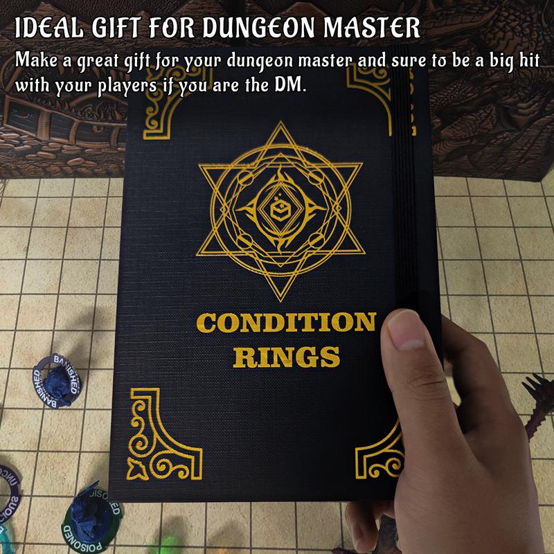 Upgraded Condition Rings 96 PCS Status Effect Markers in 24 Conditions & Spells Magic Book Storage Box Great DM Tool for Dungeons & Dragons, Pathfinder, D&D and RPG Miniatures