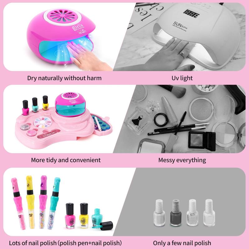 Nail Polish Set Toy for Girls Nail Art Kit  3-in-1 with Nail Dryer&Hand Massage Spa Kit, Manicure Salon Studio Stuff Pretend Play Set Toy Birthday Christmas Gift