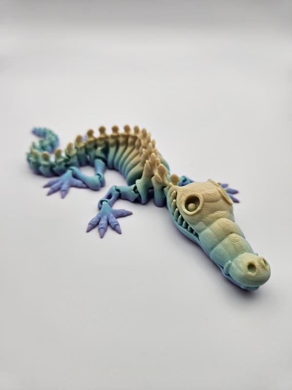 3D Printed Rainbow Articulating Skeleton Crocodile | 3D Printed Great Gift and Desk Figure