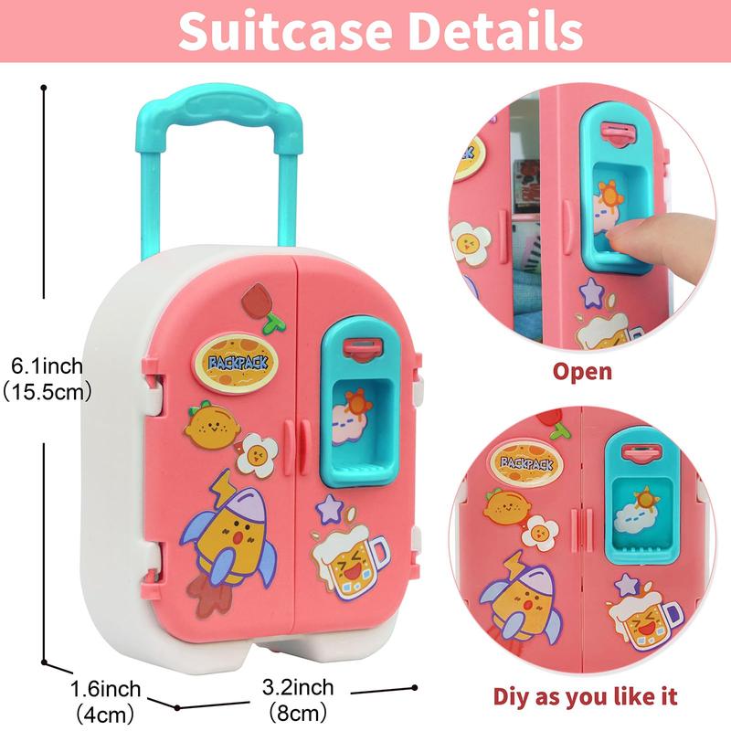 16 Pcs Doll Clothes and Accessories for 11.5 Inch Girl Dolls, Fashion Travel Suitcase Set Including Blue Jean Skirts, Bags, Food Magazines etc