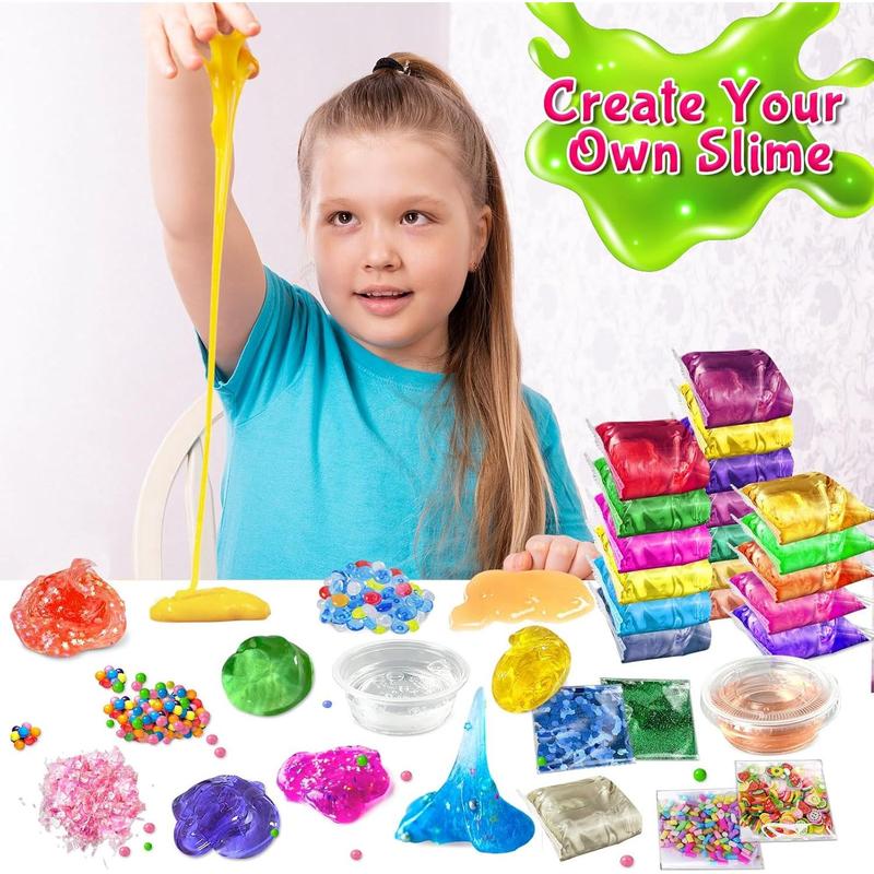 50 Pack DIY Slime Kit, Slime Making Kit for Girls, Crystal Clear Slime, Premade Slime with Add-ins, Foam Balls, Glitters, Slime Party Favors Gift Toys for Kids 3-12