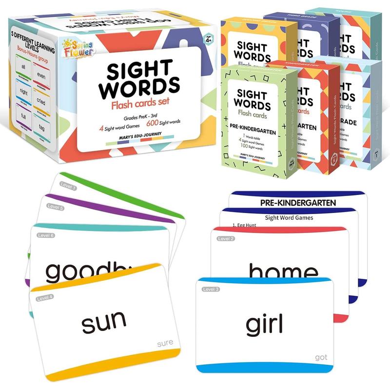 600 Sight Words Flash Cards, Dolch & Fry High Frequency Flash Cards for Kindergarten Homeschool Supplies, Games for s Pre-K, 1st, 2nd, 3rd Grade