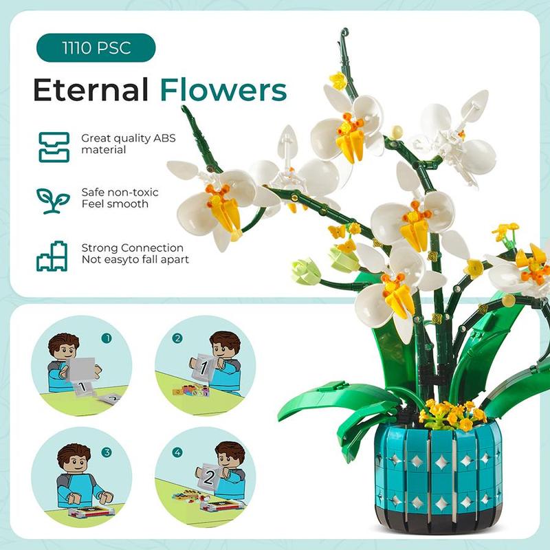 Orchid Flower Building Set, 1110pcs box Orchid Bonsai Building Set, Creative Gift for Adults, Building Toys Suitable for Office, Home Decoration