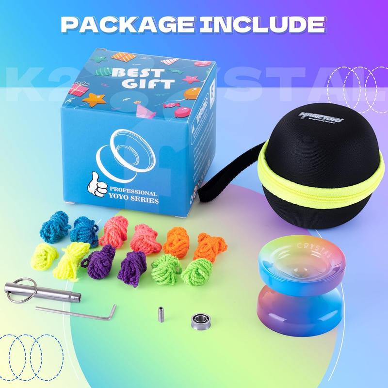 MAGICYOYO Yoyo K2 Crystal - Professional Responsive Yoyo for Kids Beginners, Dual Purpose Yo-Yo for Advanced + Extra Unresponsive Yo Yo Bearing - Solid Color Gradient Series