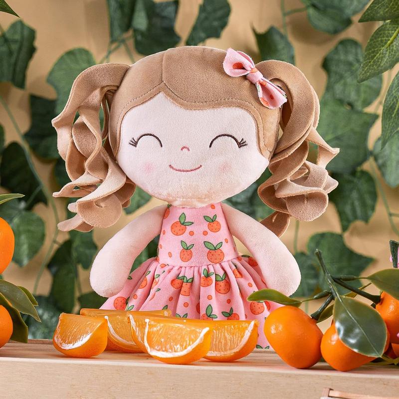 Plush Doll First Baby Dolls Baby Girl Gift Christmas Gifts For 0 To 6 Years Girls Curly Hair With Orange Dress 12 inches