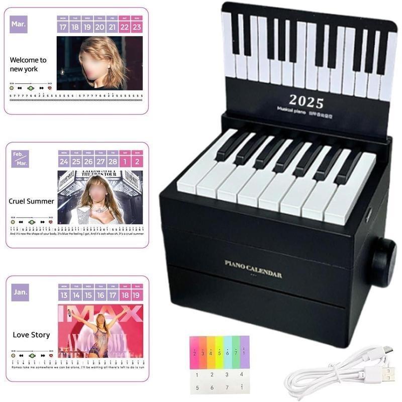 [BLACK FRIDAY] Playable Mini Piano Calendar 2025, 1 Set Rechargeable 15 Key Piano Table Calendar with Simplified Sheet Music, Music Lyrics Mini Piano Included 52 Music Scores in 27 Cards for fans Family and Friends, Birthday Gifts for Women,Christmas Gift