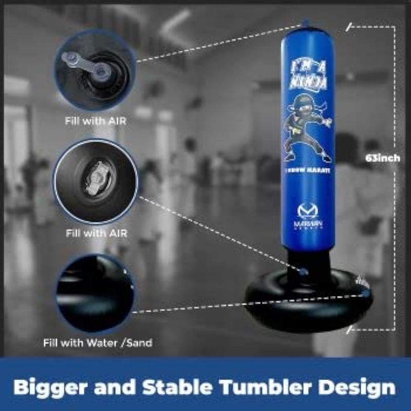 2024 Upgraded 5-in-1 Kids Punching Bag Set – Inflatable Boxing Bag Toy with Instant Bounce Back, Gloves, Air Pump, Protective Base Cover & Funnel, Gift for Boys Age 3-12