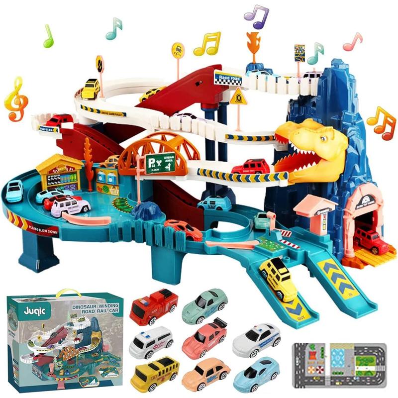 Toy Car Ramp Track Dinosaur Climbing Hills Railcar Colorful Vehicles Construction Play Set with 12 Mini Racer Cars and Track for Preschool Gifts s Ages 3 Years and Older (Dinosaur Hill)