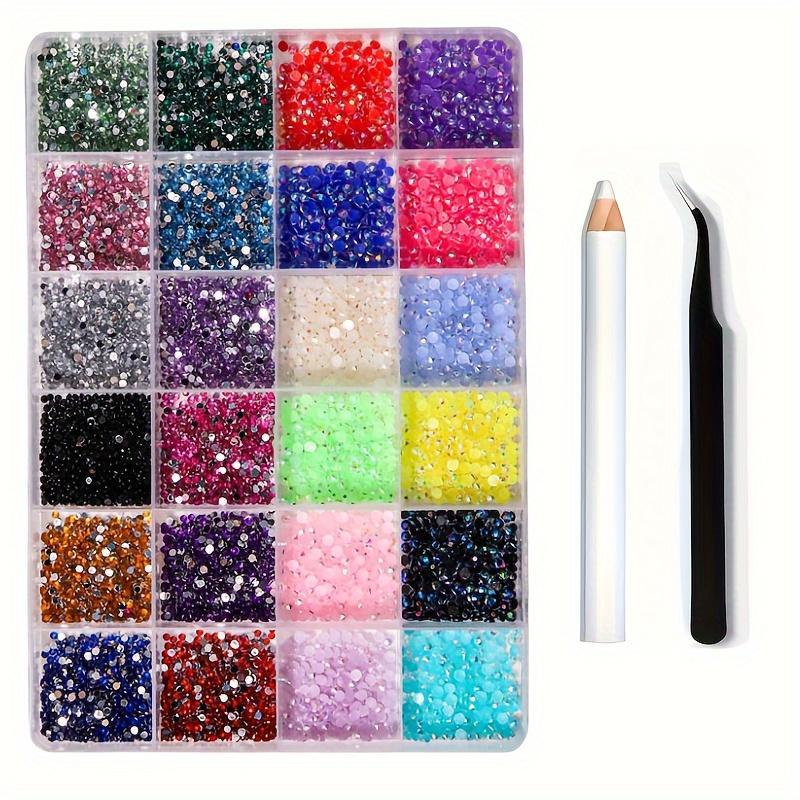 24 Grid Resin Color Diamond Box, Mixed Color Round Diamond for DIY Fashion, Shoes, Clothing, Makeup & Bags, Nail Art Accessories