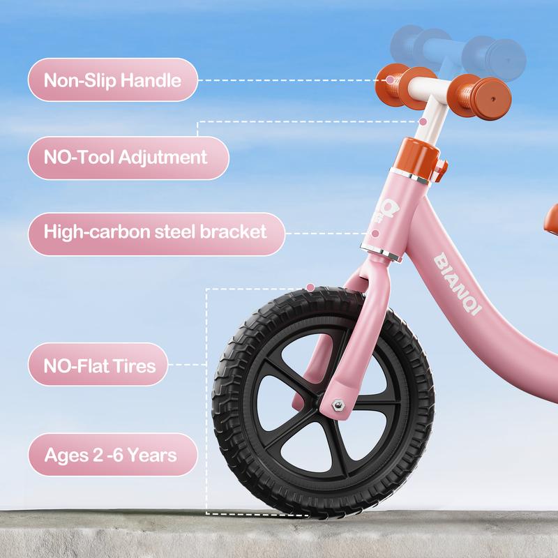 Balanced Bike No Pedal Balance Bicycle Includes Built-In Footrest, Handlebar Grips & Flat-Free Tires