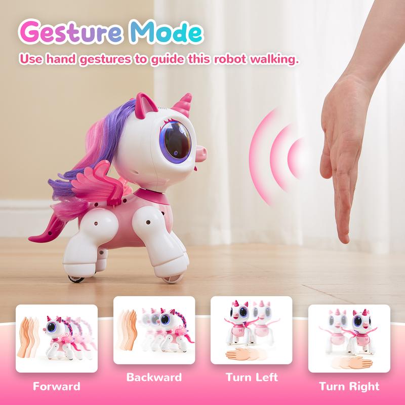 SGILE Unicorn Toy for Girls Robot Pet for Kids age 3 4 5 6 7 8 Years with Music Dance and Gesture Sense Control, Preschool STEM Learning Toy for Toddler Pink