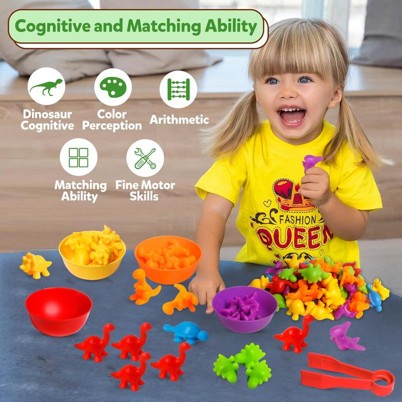 Counting Dinosaur Toy, Color Classification Game Toy, Color Matching Sorting Cups and Tweezers, Montessori Mathematics Teaching Aids Kindergarten Game Kit