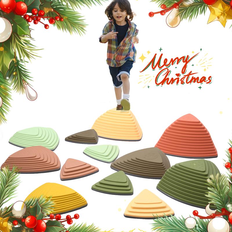 makarci Stepping Stones for Kids 12pcs Obstacle Courses Play Indoor Outdoor, Full Rubber Rim Plastic Hilltop for Kids Balance and Integration Improvement Age 3 4 5 6 7 8 + (Forest)