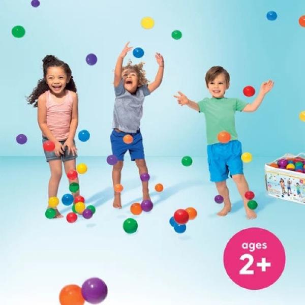 Intex 100-Pack Large Plastic Multi-Colored Fun Ballz For Ball Pits or Splash Pools, Includes Bag for Safety and Storage