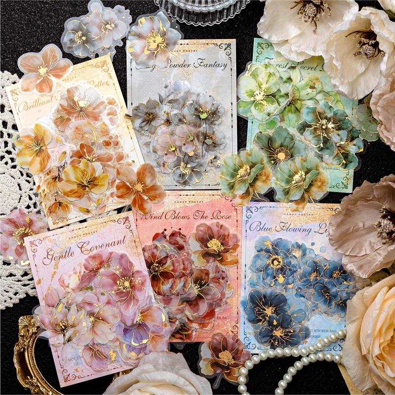 Vintage Flower Pattern Sticker, 20pcs set Scrapbooking & Stamping Supplies, DIY Decorative Sticker For Scrapbooking & Journal Making