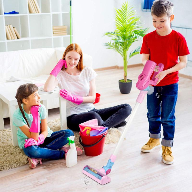 3 in 1 Household Kids Cartoon Vacuum Cleaner， Toddler Toy Vacuum Cleaner, Cleaning Set for Ages 3+ ,With Music, Lights and Pretend Play，,Pretend Play  Really Works，MONTESSORI STYLE LEARNING， for Learning for Children 3+.pink christmas decorations