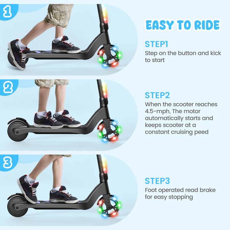 SISIGAD Electric Scooter for Kids Ages 6-12, LED Light-Up Deck, Kids Scooters with 3 Adjustment Levels Handlebar to 36 Inches High,5.3