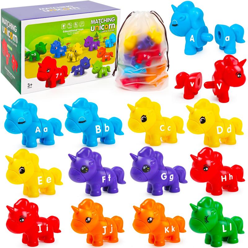 ABC Alphabet Learning Matching Games, 13 Pcs Unicorn Uppercase Lowercase Letter Montessori Preschool Interactive Educational Toys