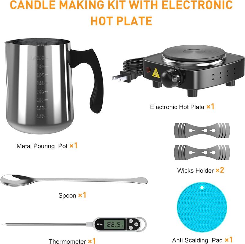 Ohcans Candle Making Kit with Electronic Hot Plate, Candle Making Kit for Adults, DIY Starter Candle Making Supplies, with 900ml Candle Pouring Pot, Stirring Spoon, Wicks Holder, Thermometers