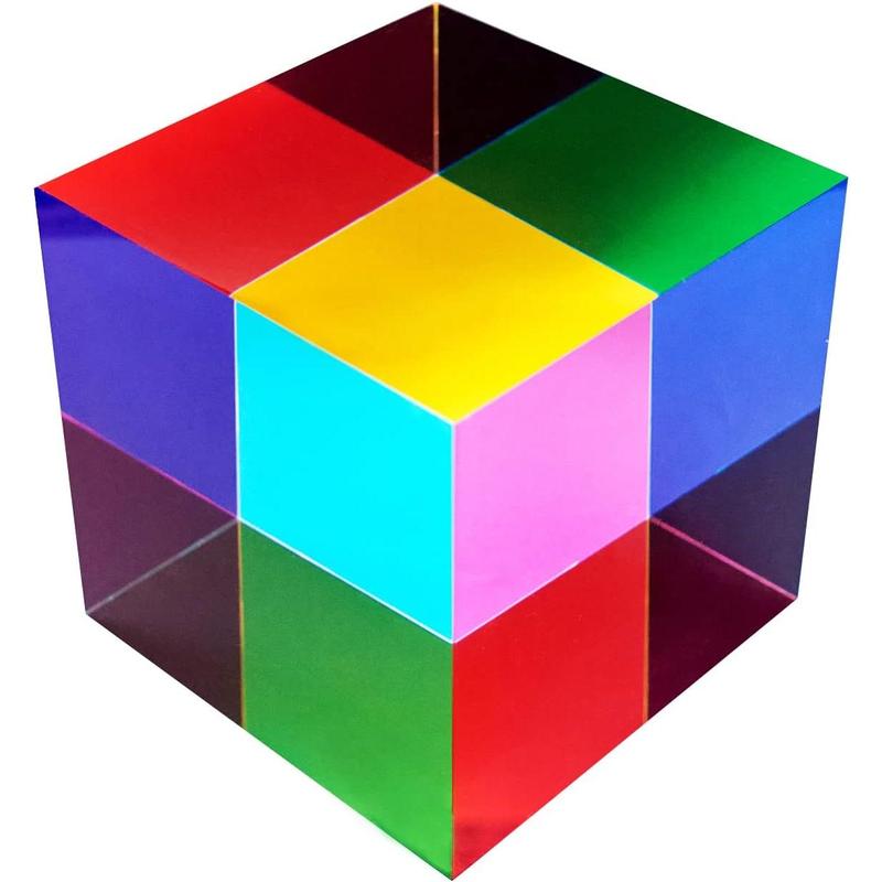 CMY Color Cube, 2.0 inch (50mm) Acrylic Mixing Color Cube Prism for Physics Education Desktop Decoration Scientific Toys,Gifts for Kids