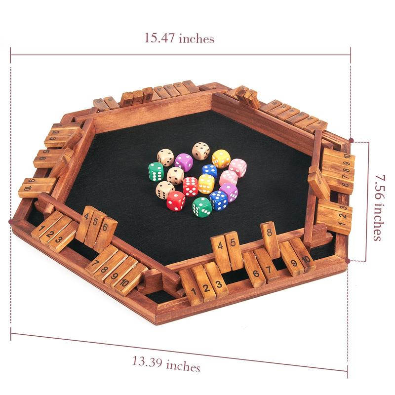 AMEROUS Upgraded 1-6 Players Shut The Box Dice Game, Wooden Board Table Math Game with 16 Dice for Kids Adults, Family Classroom Home Party or Pub