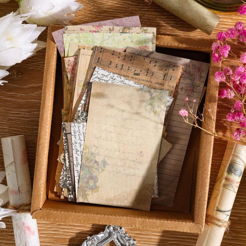 60pcs set Vintage Poster Material Paper, Retro Material Paper For DIY Scrapbook Decoration