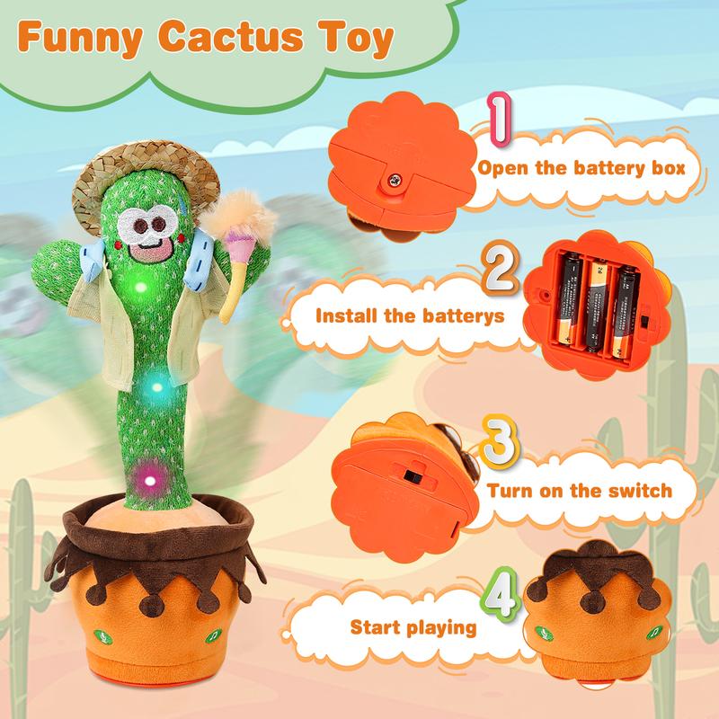 Emoin Dancing Cactus Toy, Talking Singing cactus Toys, Repeats & Recording What You Say, Mimicking Interactive toy, Interesting Birthday Gift