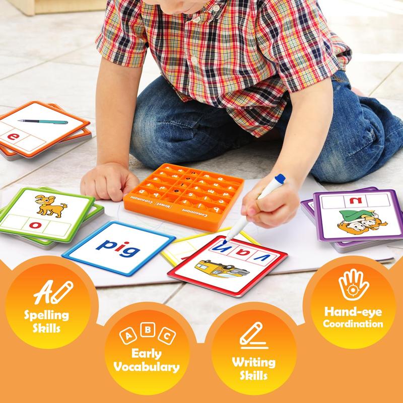 Torlam CVC Word games Phonics Games Sight Words Flash Cards Vowel Spelling Flashcards for Spelling  Reading and Literacy Fun