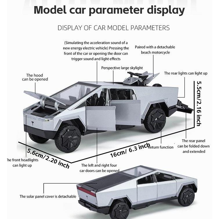 Simulation Tesla Cybertruck toy, 1 32 alloy model pickup toy car , equipped with music, lights and pull-back device, Christmas gift for children