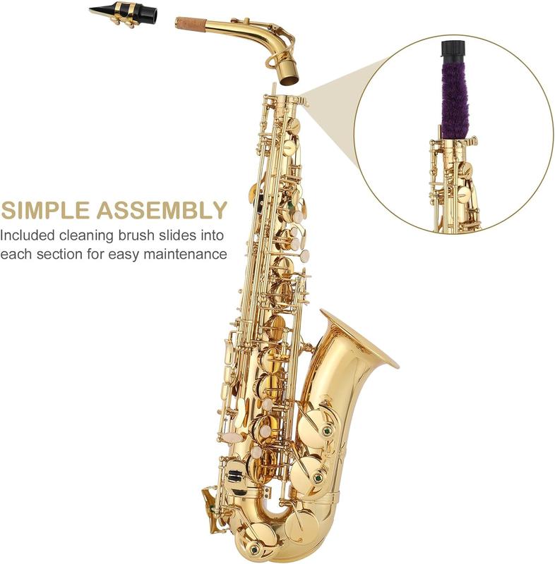 Ktaxon Alto Saxophone Drop E Flat Brass Sax Beginner Sax Full Kit with Mouthpiece, Carrying Case, Gloves, Cleaning Cloth Bar, Detachable Strap, Shoulder Strap, Reed