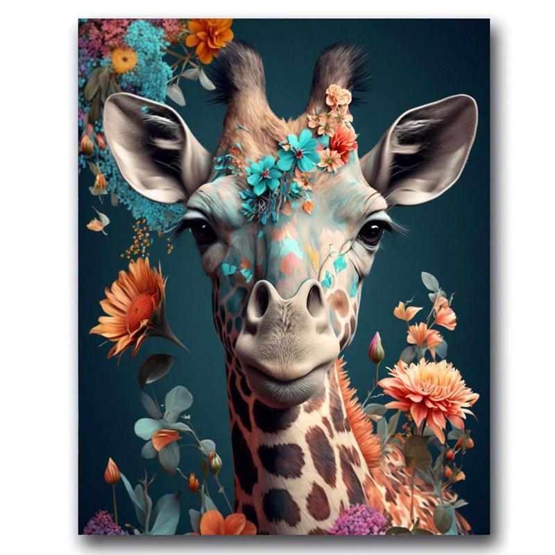 Flower Giraffe Pattern DIY Diamond Arts Colorful Painting Kit without Frame, DIY Decorative Art Picture for Beginner, Wall Art Decor for Home Living Room