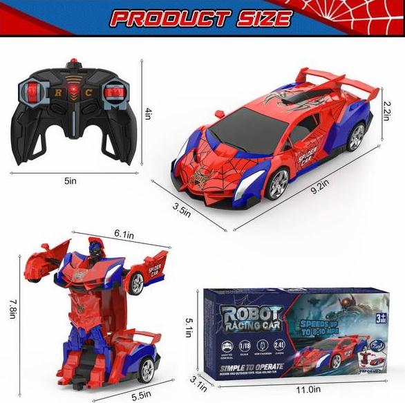 Blue JAY Transformer RC Car is suitable for 4-8 years old children, 2.4GHz remote control car 1:18 ratio transforming robot, one-key transformation 360° rotation, holiday gift Christmas gift birthday gift