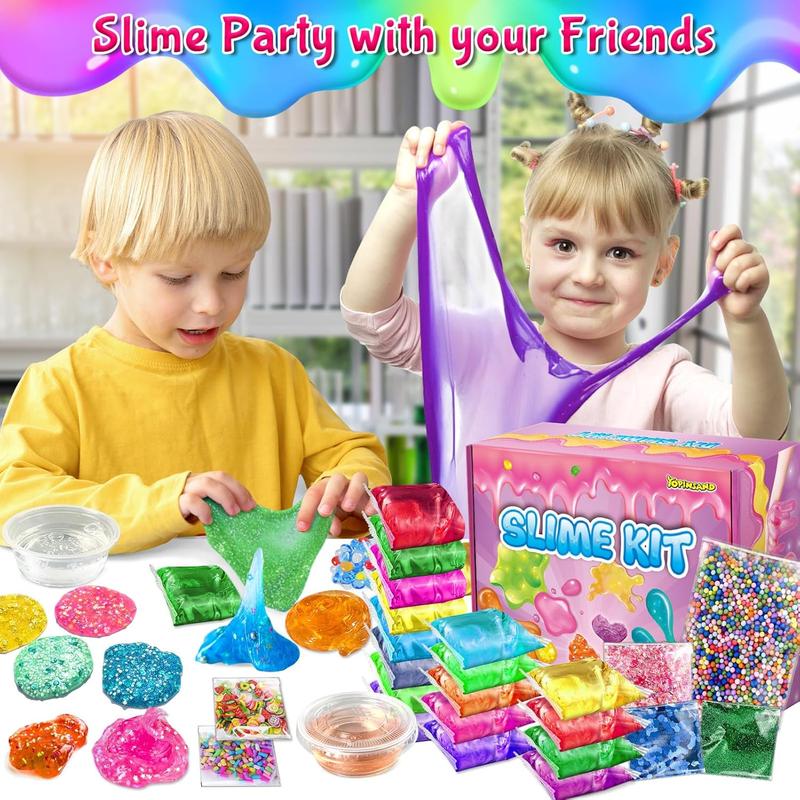 50 Pack DIY Slime Kit, Slime Making Kit for Girls, Crystal Clear Slime, Premade Slime with Add-ins, Foam Balls, Glitters, Slime Party Favors Gift Toys for Kids 3-12