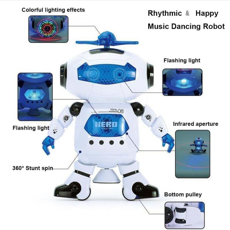 Musical Walking Dancing Robot Toy for Kids, Flashing Lights, 360° Body Spinning, Electronic Kids Toys, Perfect Gift for Xmas