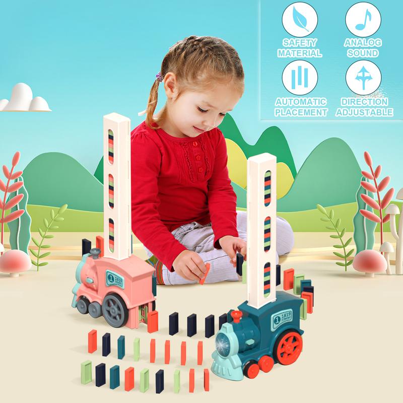 Dominoes Automatic Domino Train Toy Set - 180 Pcs, Domino Train Blocks Set Building and Stacking Toy for Kids Christmas Gifts