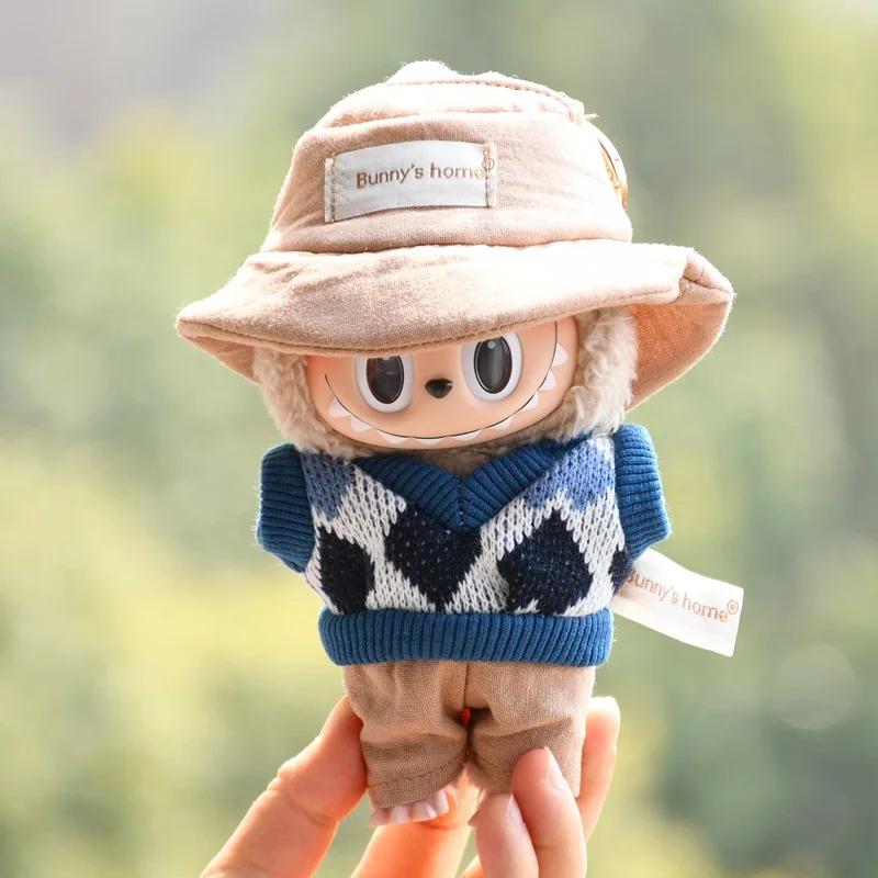 (Only Clothes) 17cm Cute Mini Plush Doll'S Clothes Outfit Accessories For Korea Kpop Exo Labubu Idol Dolls Overalls Hat Clothing DIY Kids Gift