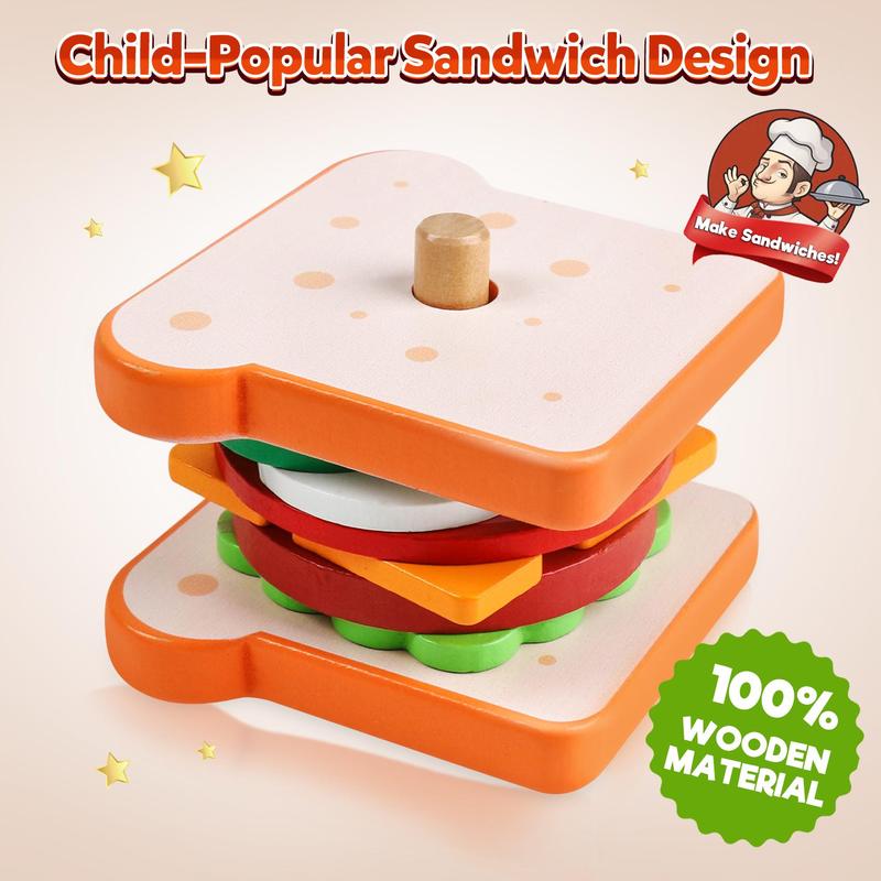 Wooden Sandwich Sorting & Stacking Toy, 1 Set Montessori Educational Preschool Toy, Hand & Eye Coordination Training Toy For Kids Boys Girls Gift, Christmas Gift