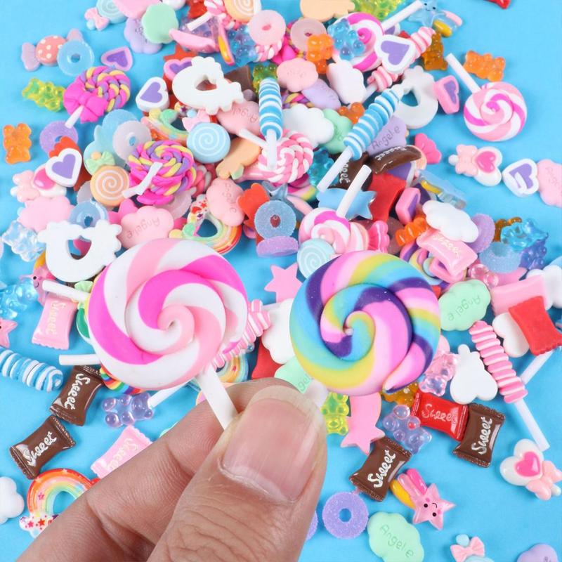 Random Style Candy Design Nail Art Charms, 40pcs set Cute Fruits and Sweets Resin Nail Art Accessories for DIY Crafts And Nail Art Decoration, Nail Art Kit