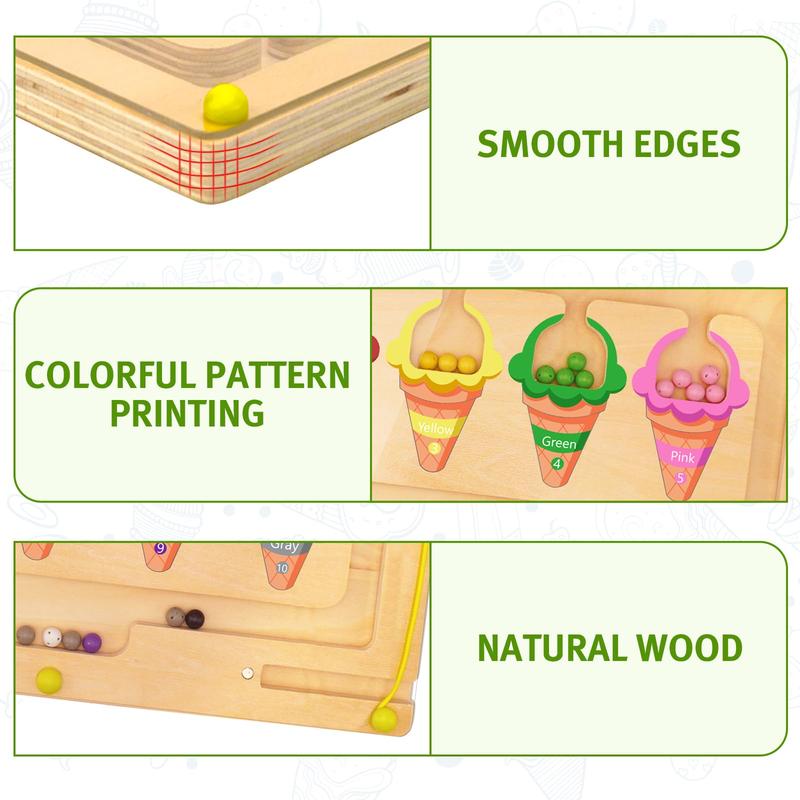 Christmas gifts kids toys, Ice Cream Magnetic Color and Number Maze, Wooden Color Matching Learning Counting Puzzle Board, Montessori Toys Gift for Boys Girls Toddlers Preschool 3 4 5 Years