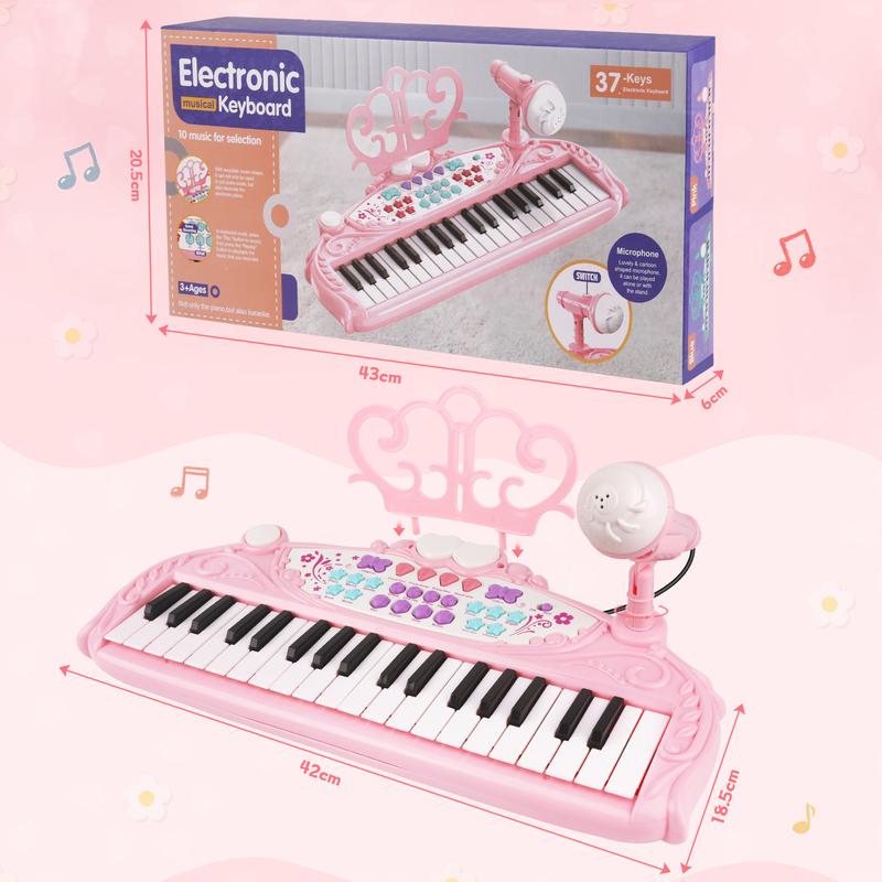 Musical Toys for 3+ Year Old Girls - Kids Piano Keyboard 37 Keys Piano with Microphone Portable Electronic Keyboards Musical Instrument Educational Toys Birthday Gifts for Girls Age 3-6