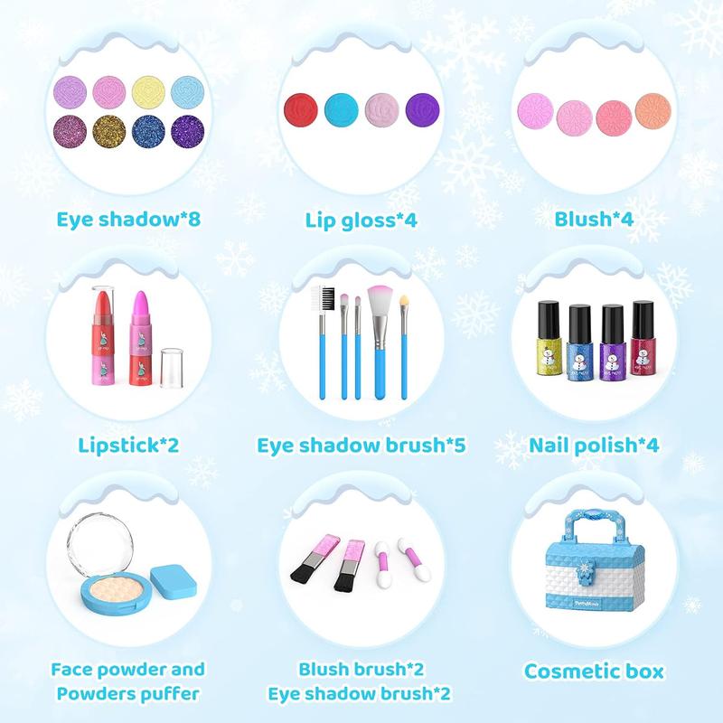 Makeup Kit for Girl 35 Pcs Washable Real Cosmetic, Safe & Non-Toxic Little Girl Makeup Set, Frozen Makeup Set Toys Christmas & Birthday Gift